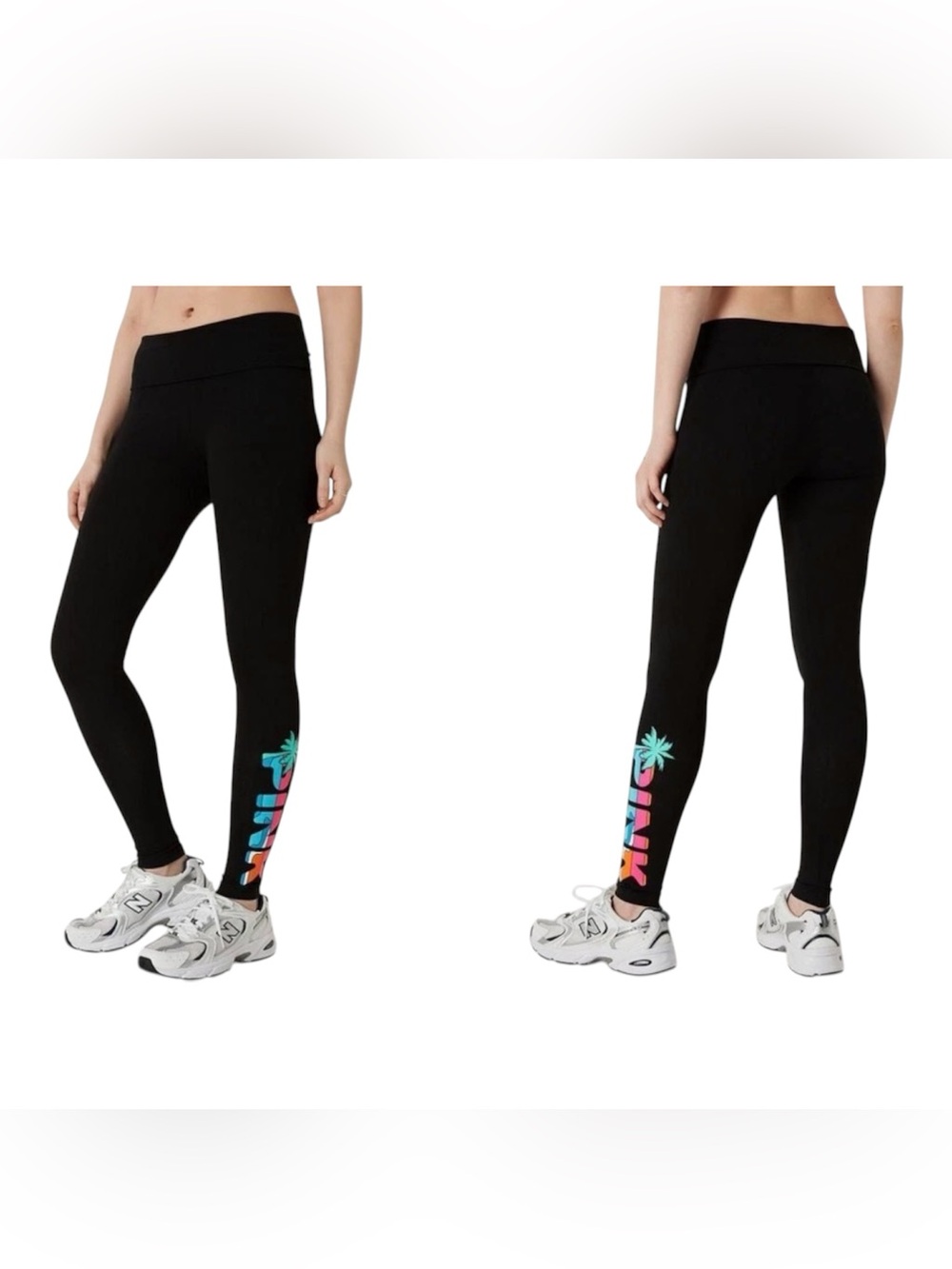 VS PINK Cotton Fold Over Tropical Palm Leggings!